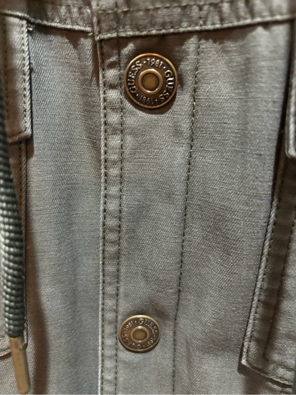 GUESS Olive Green Hooded Military-Style Jacket with Sherpa Trim